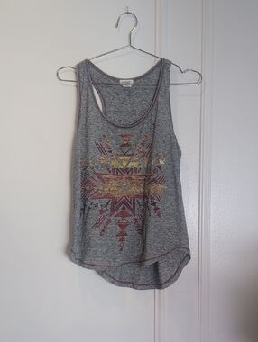 Hybrid Apparel Gray Racerback Tank with Yellow & Red Aztec Graphic